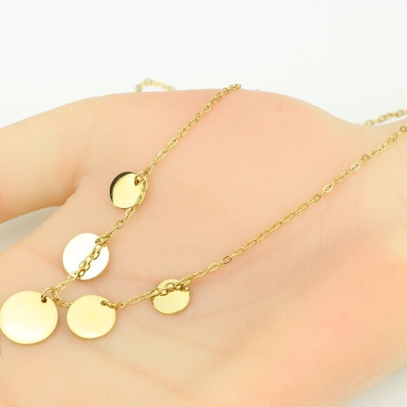 Elegant Yellow Gold Plated Necklace with Round Disc Charms, XPNL0385 - Picture 3 of 12